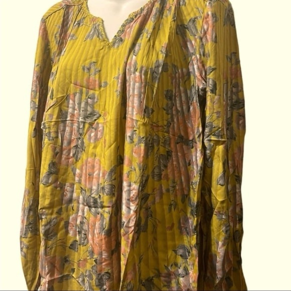 Tolani Collection Golden Yellow  Floral Gypsy Boho Peasant Blouse sz M NWT - Picture 2 of 9